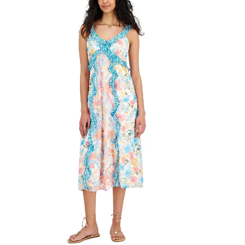 Savings Alert Womens Chiffon Printed Midi Dress