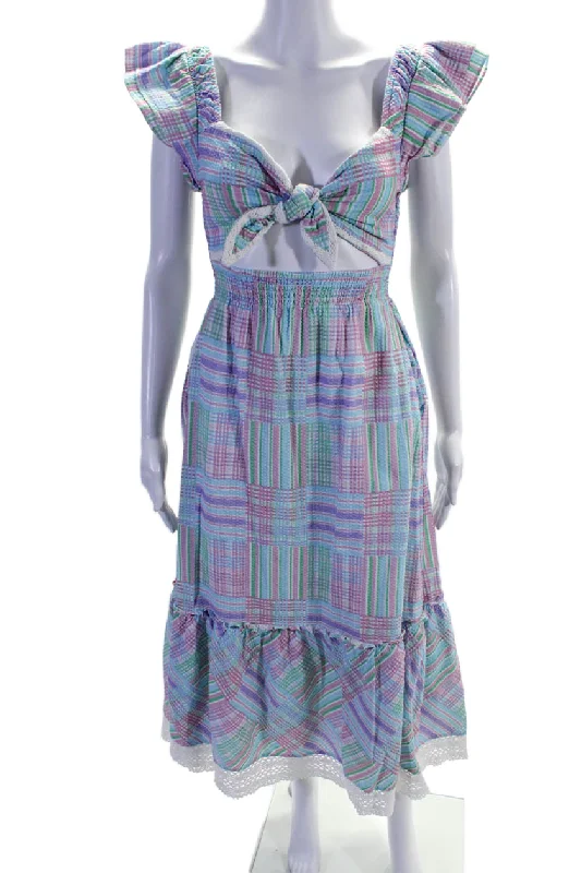 Sale Event Love Shack Fancy Women's Scoop Neck Sleeveless Tiered Midi Dress Plaid