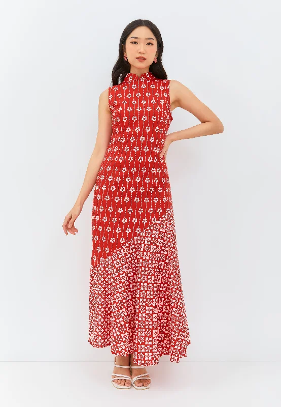 Closeout Sale FLOWER Red Batik Mermaid Dress