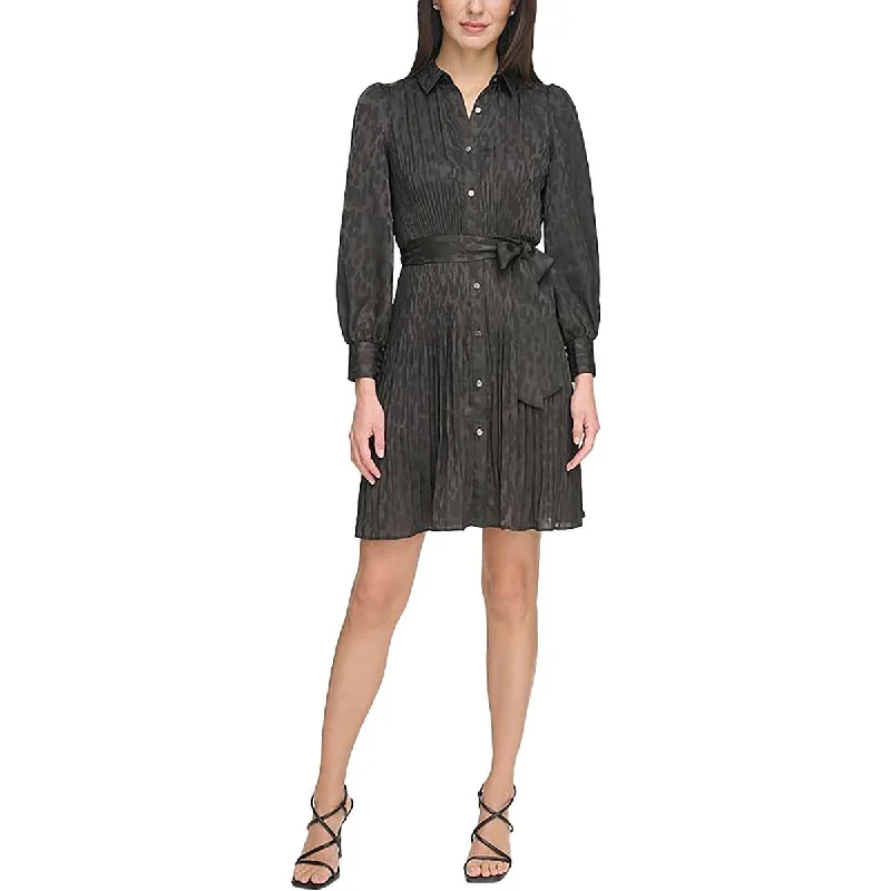 Shop and Save Womens Pleated Above Knee Shirtdress