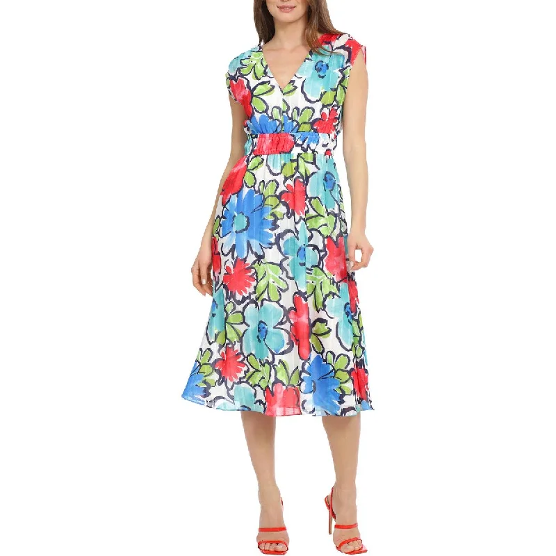 New Arrival Womens Floral V-Neck Midi Dress