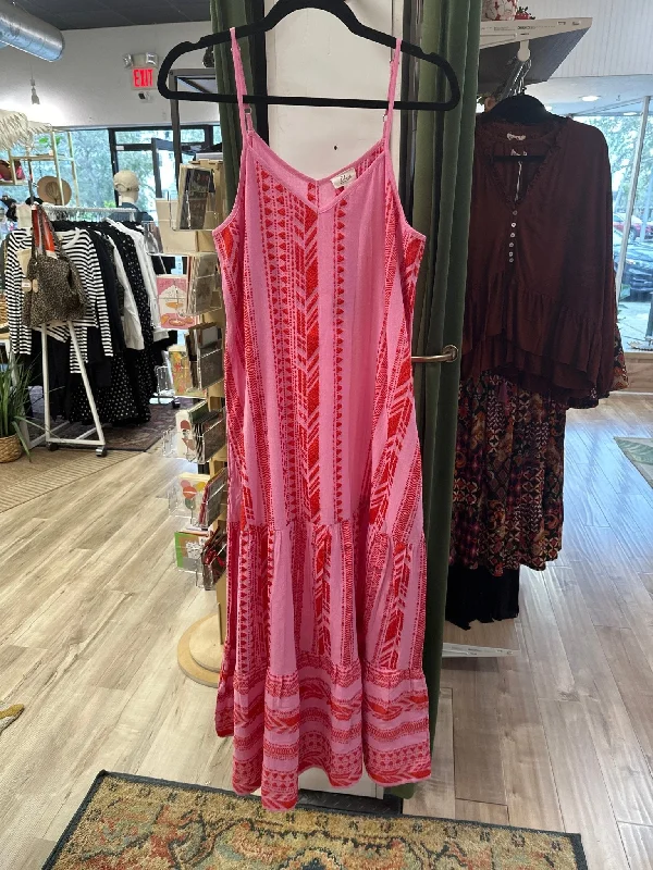 Extra Savings Pink & Red Embroidered Tiered Maxi Dress