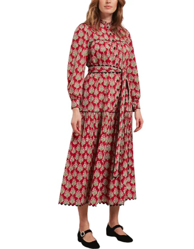 Act Now Margot Dress In Burgundy Buta