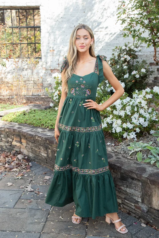 Can't Miss Lakyn Embroidered Maxi Dress, Hunter Green