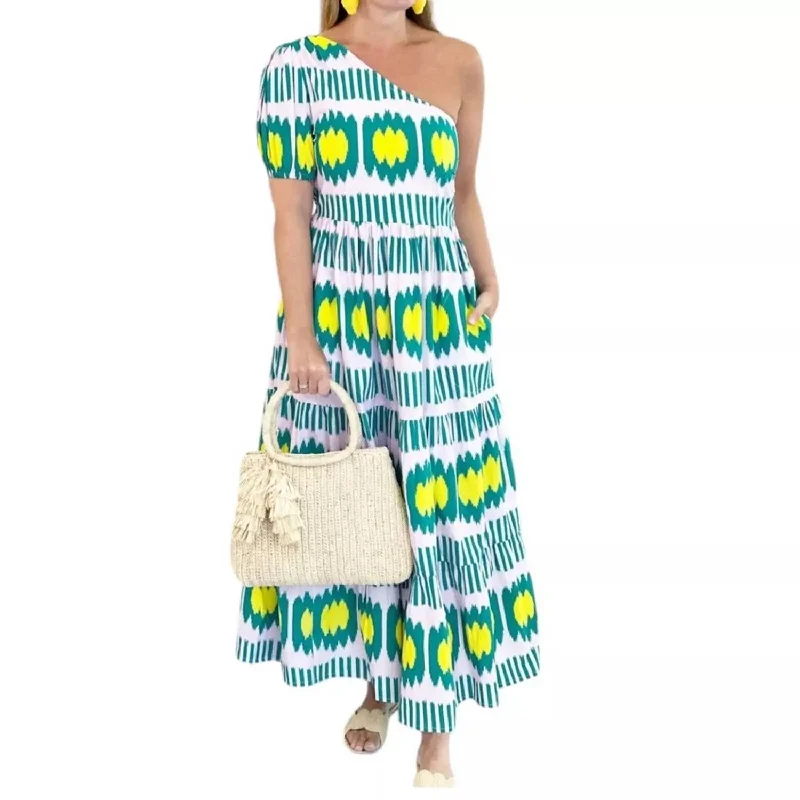 Lowest Price One Shoulder Maxi Dress In Ikat Lilac