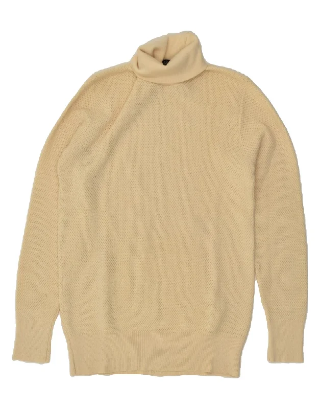 Closeout VINTAGE Womens Roll Neck Jumper Sweater UK 14 Medium Beige Acrylic