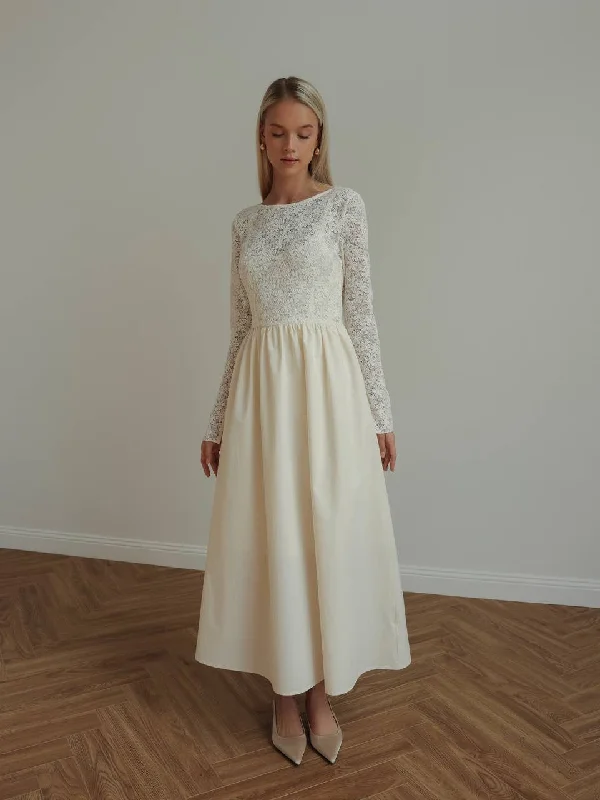 Special Savings Long-Sleeve Lace Bodice Maxi Dress