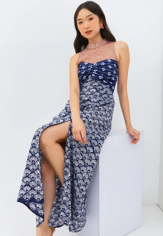 Deal Frenzy PEACOCK Navy Lace Halter Dress