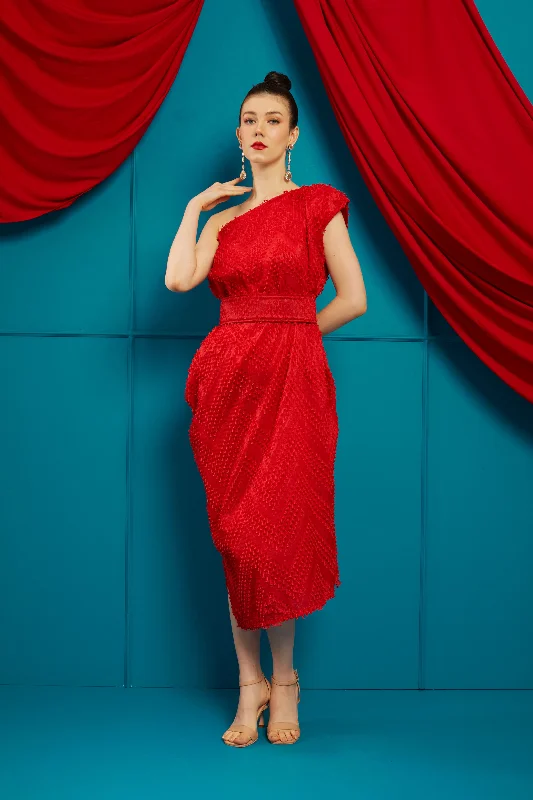 Don't Wait 3D Tenun Red Midi Kimono Dress