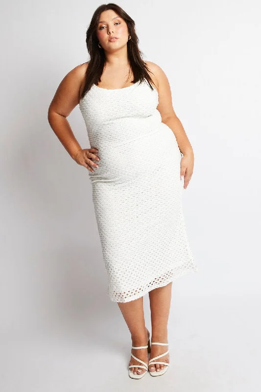 Special Savings White Open Knit Bodycon Maxi Dress