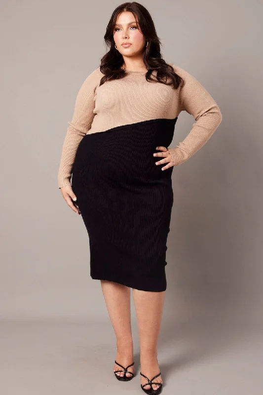 Price Cut Beige Spliced Dress