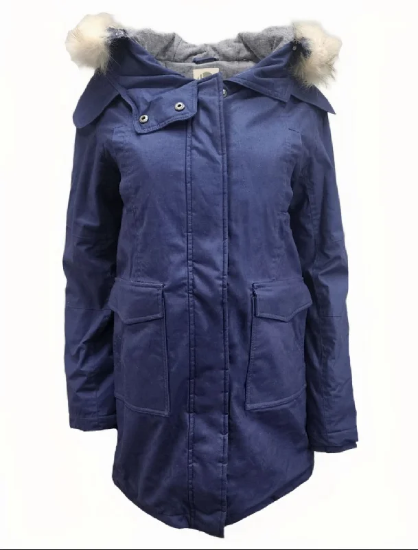 Time-Limited Offer HoodLamb Women's Navy Fur Collar Hooded Hemp Warm Parka 420 NWT