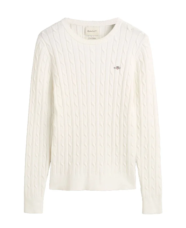 Weekend Deal Stretch Cotton Cable Crew Neck Jumper - Eggshell