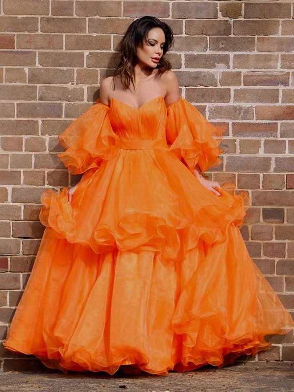 Warehouse Sale A-Line/Princess Organza Off-the-Shoulder Layers Long Sleeves Floor-Length Dresses Warehouse Sale A-Line/Princess Organza Off-the-Shoulder Layers Long Sleeves Floor-Length Dresses