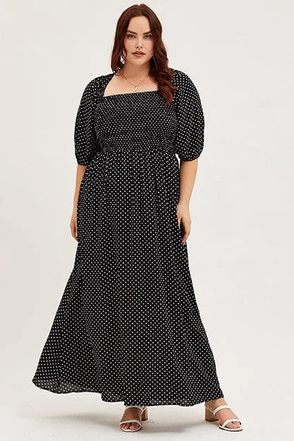Buy Now Polka Dot Midi Dress Scoop Neck Short Sleeve