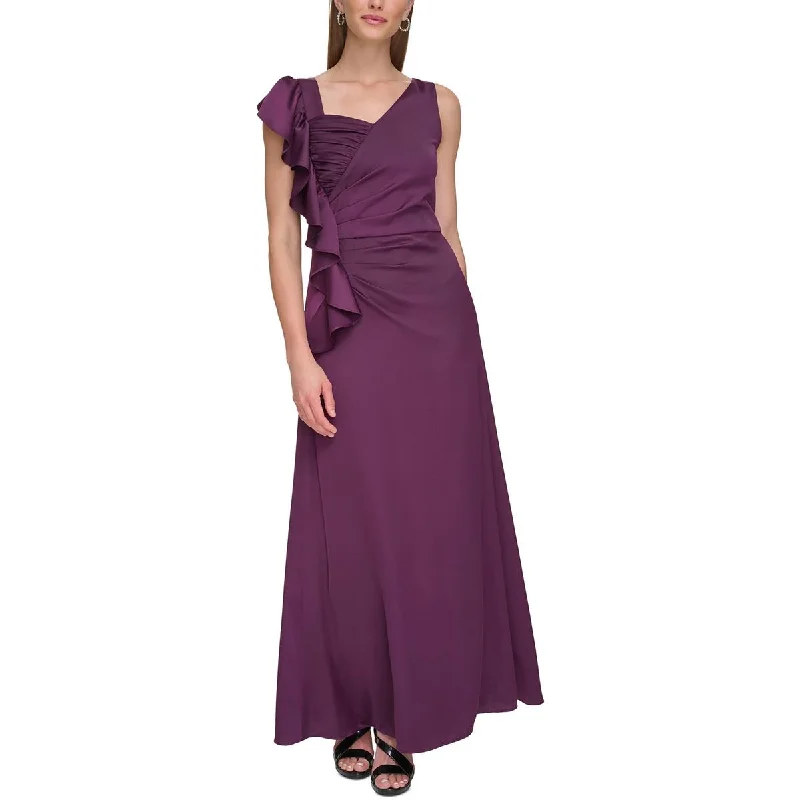 Mega Deal Womens Satin Cascade Ruffle Evening Dress