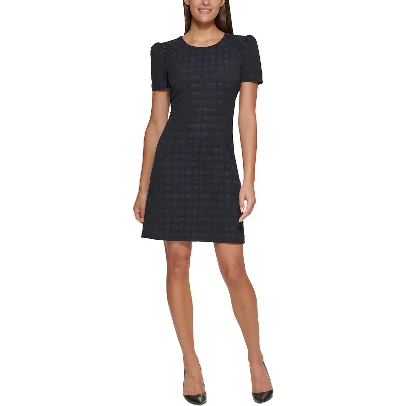 Final Markdown Petites Womens Metallic Plaid Shift Dress