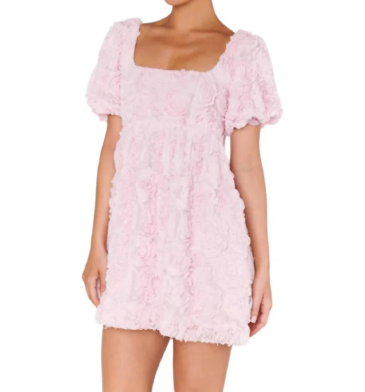 Get It Before It’s Gone Smitten Babydoll Dress In Rosette Mesh Pink