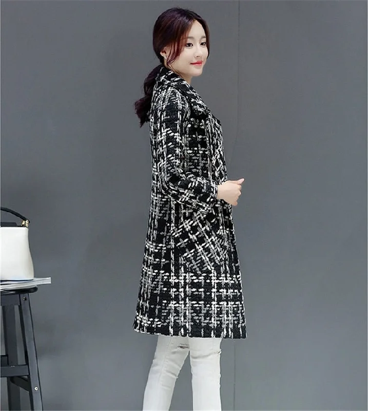 Online Exclusive KENDRA Design Women's Fine Fashion Elegant Luxury Style Black & White Plaid Wool Coat Jacket Online Exclusive KENDRA Design Women's Fine Fashion Elegant Luxury Style Black & White Plaid Wool Coat Jacket