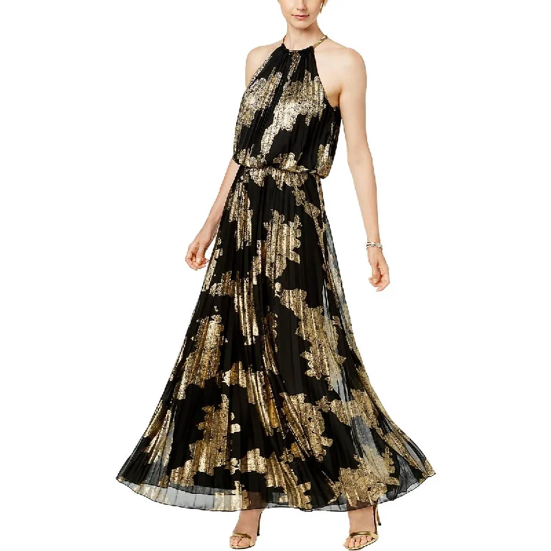 Steals and Deals Petites Womens Floral Print Pleated Evening Dress