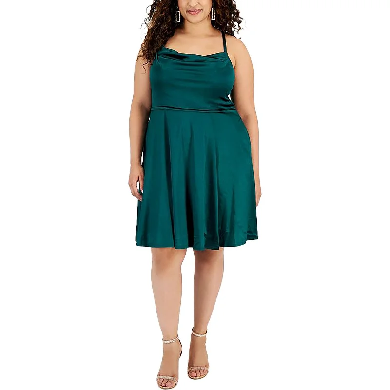 Blowout Deals Plus Womens Mini Cowl Neck Fit & Flare Dress
