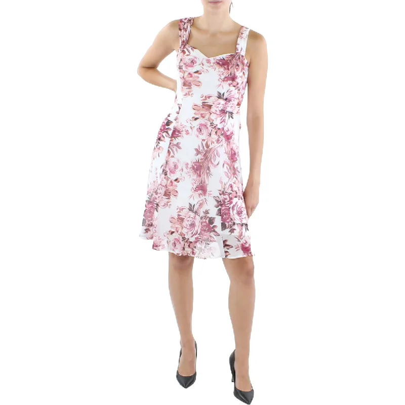 Price Drop Petites Womens Chiffon Floral Fit & Flare Dress