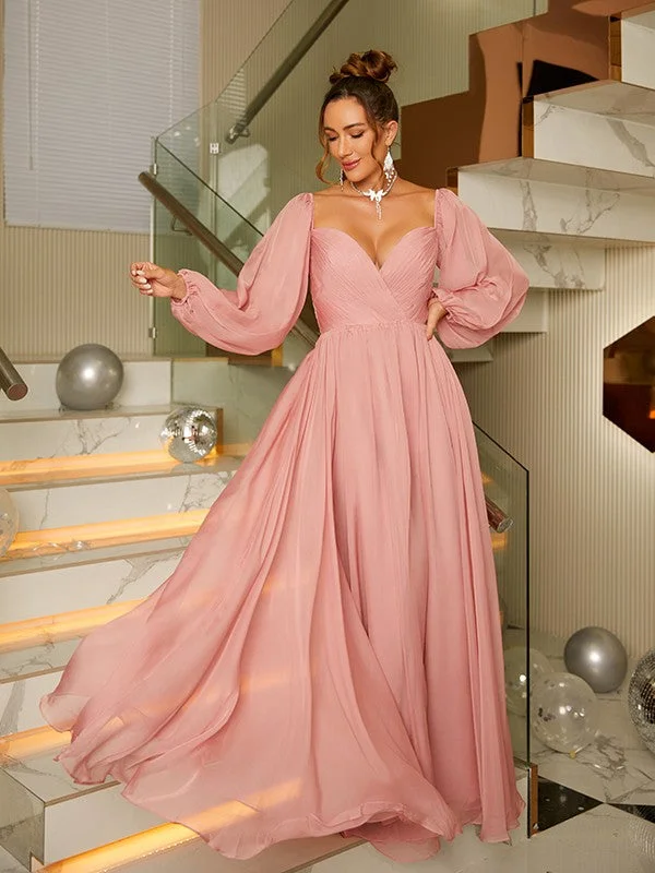 Daily Deals A-Line/Princess 30D Chiffon Ruched V-neck Long Sleeves Floor-Length Dresses Daily Deals A-Line/Princess 30D Chiffon Ruched V-neck Long Sleeves Floor-Length Dresses