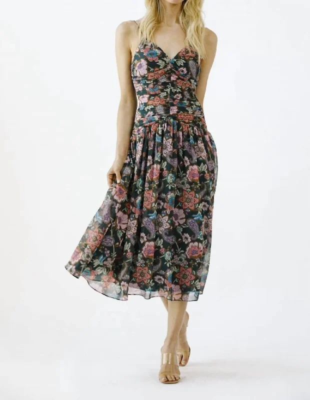 Limited Edition Paisley Bloom Midi Dress In Multi