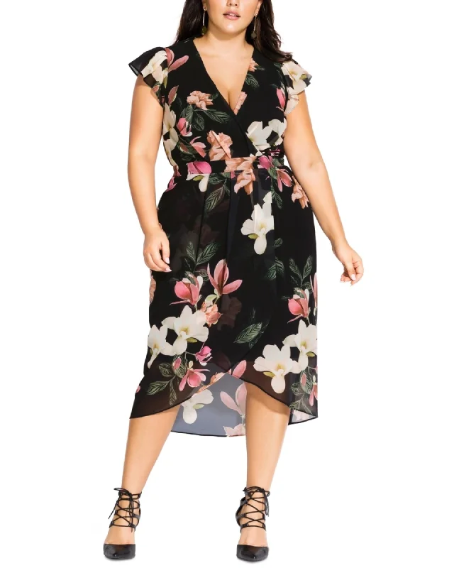Special Offer City Chic Women's Plus Floral Faux Wrap Dress Black Size 20W | Black