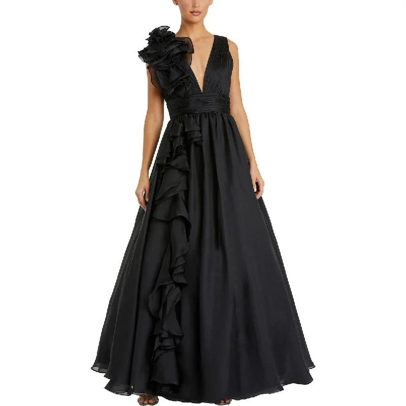 Bargain Bin Womens Cascade Ruffle Evening Dress