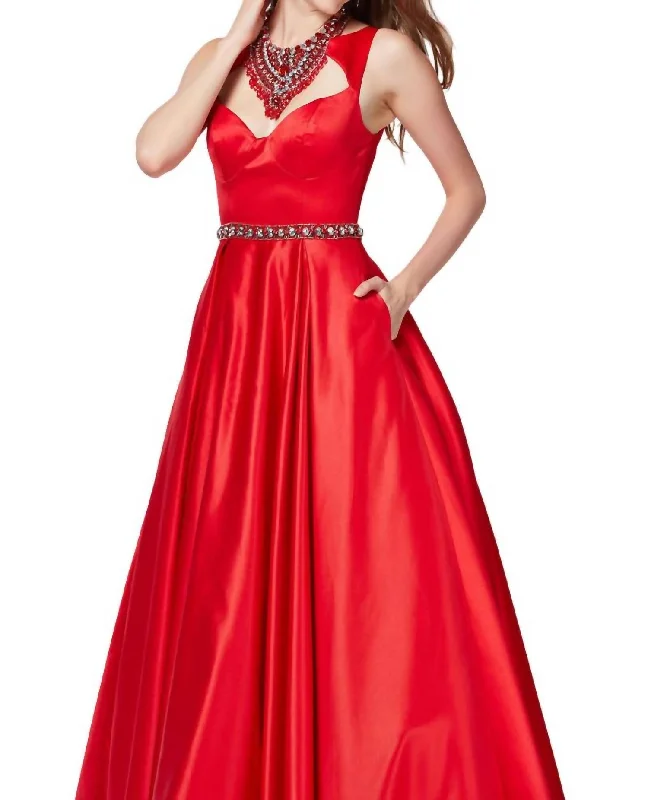 Stock Clearance Beaded Prom Dress In Hot Red