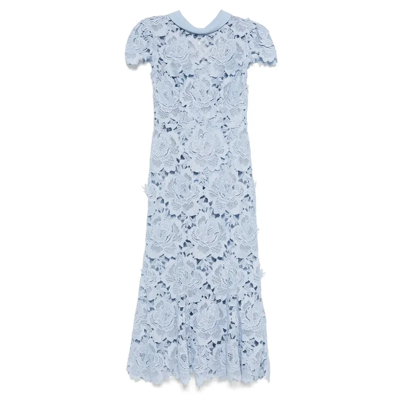 Discount Extravaganza Blue Flower Lace Contrast Collar Dress