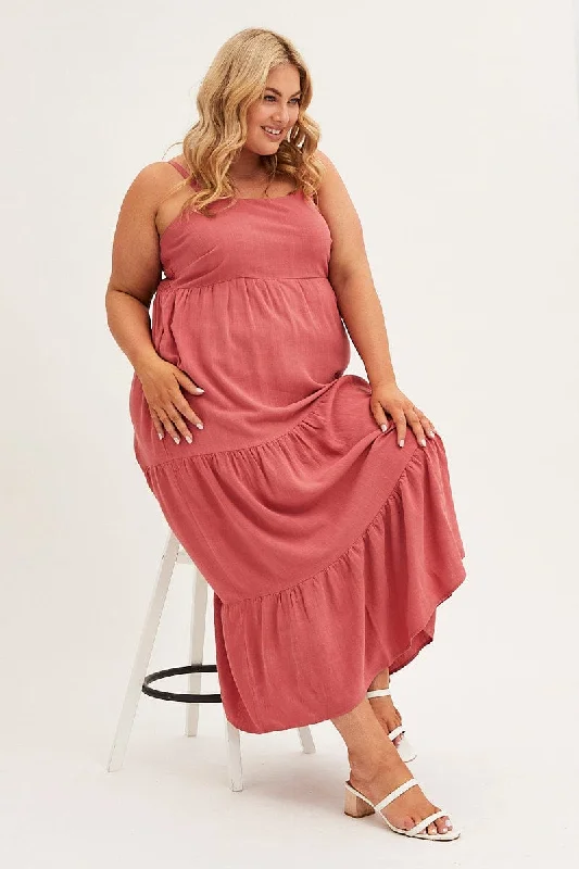 Daily Specials Brown Maxi Dress Sleeveless Tiered Linen Blend