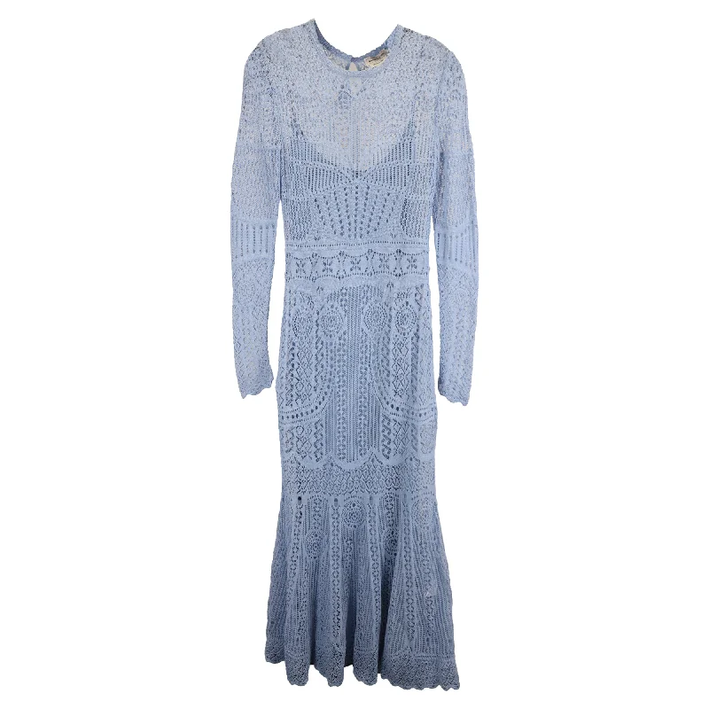 Stock Clearance Alexander McQueen Long-Sleeve Crochet-Effect Dress In Light Blue Cotton