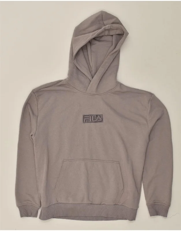 Best Bargains FILA Womens Loose Fit Graphic Hoodie Jumper UK 14 Medium Grey Cotton