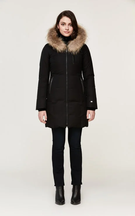 Don’t Miss Out SOIA & KYO WOMENS CHRISTY BRUSHED DOWN COAT WITH NATURAL FUR BLACK