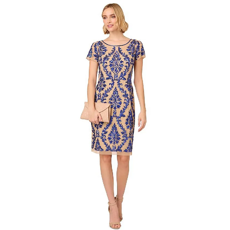 Final Markdown Womens Embellished Mesh Inset Cocktail And Party Dress