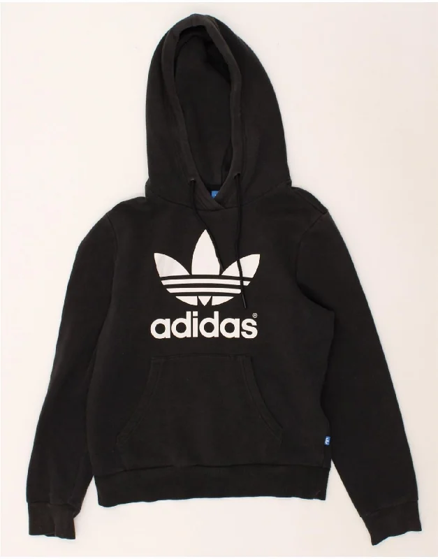 Members Only ADIDAS Womens Graphic Hoodie Jumper UK 10 Small Black Cotton