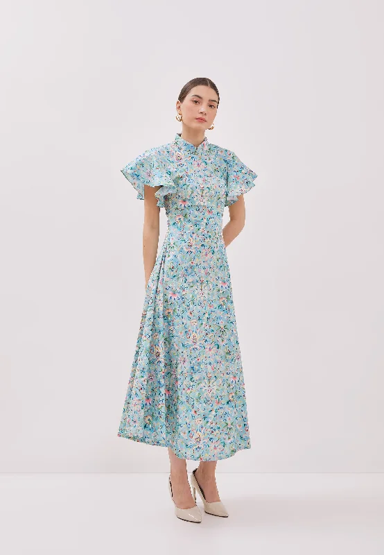 Overstock CHINESE FLORAL Maxi Cheongsam Dress