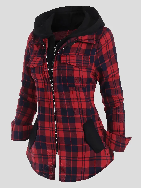 Low Prices Green and Yellow Plaid Button-Up Shirt Jacket