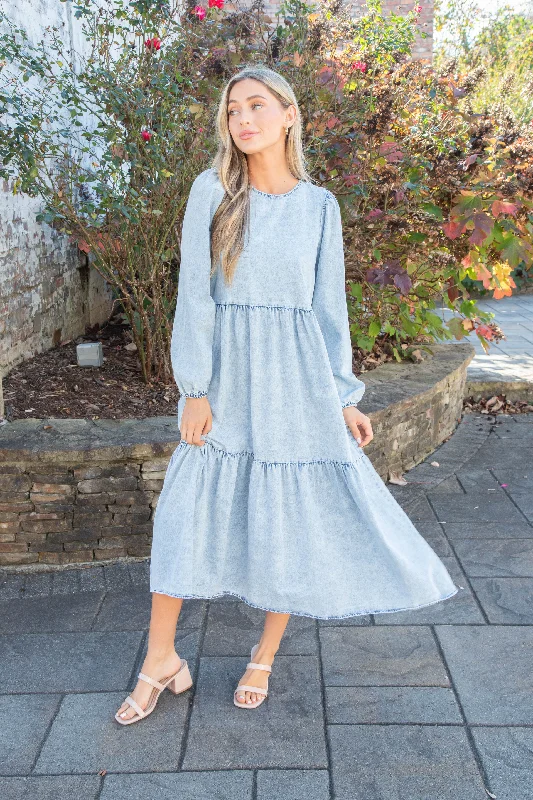 Super Sale Rena Acid Wash Midi Dress, Washed Denim