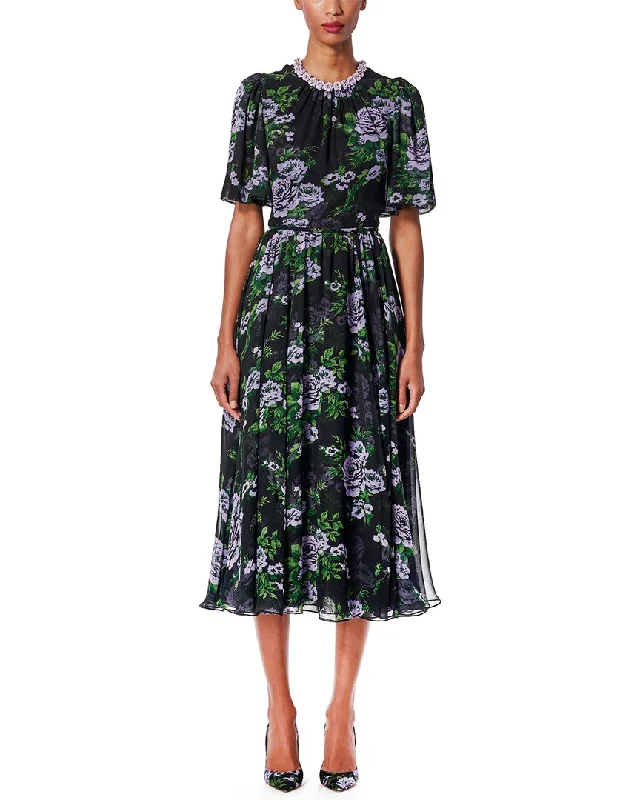 Best Seller Carolina Herrera Gathered Crewneck Silk Midi Dress