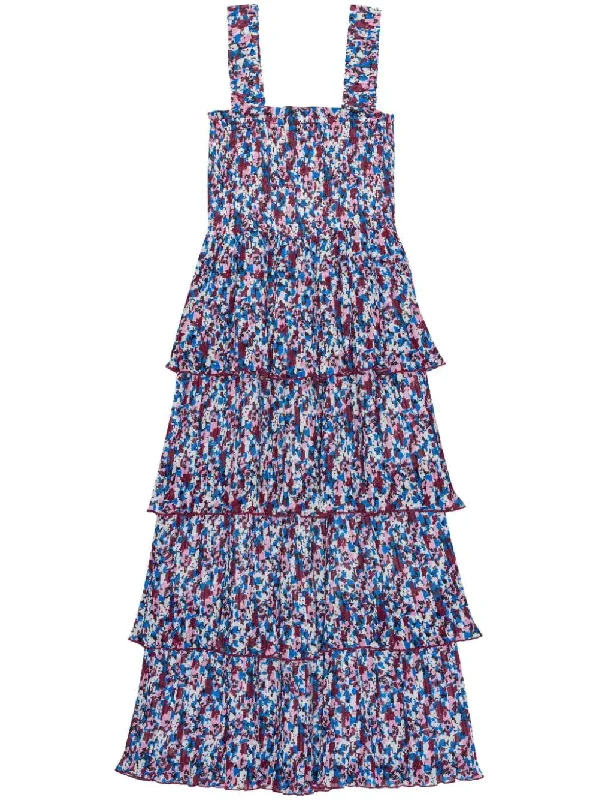 YEAR-End Sale Pleated Georgette Flounce Smock Dress