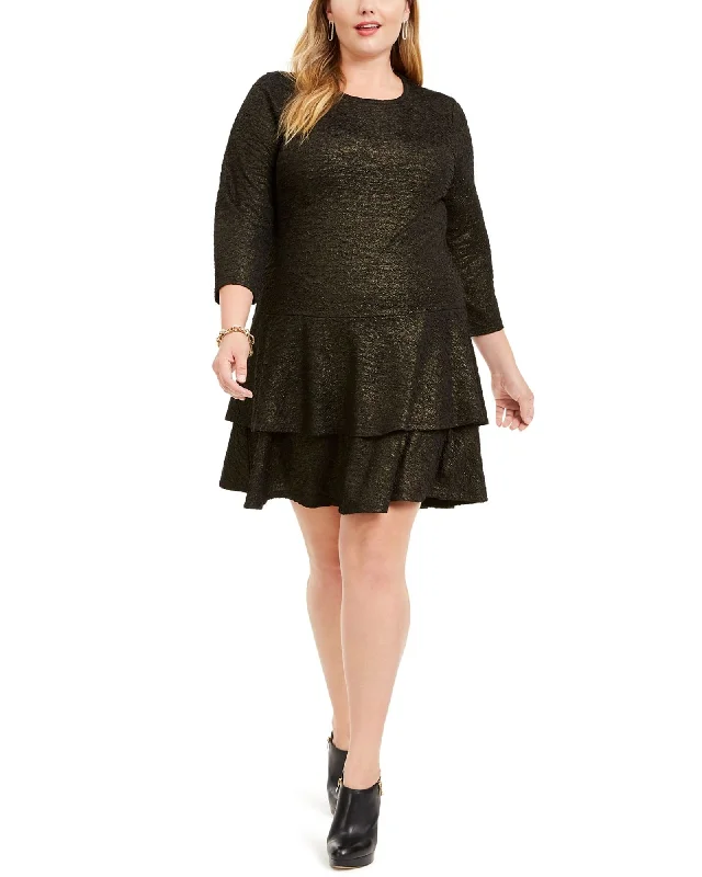 Anniversary Sale Michael Kors Women's Plus Size Metallic Tiered Dress Black Size 2X | Black