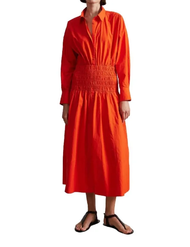 Exclusive Offers Sophia Smocked Shirt Dress In Flambe