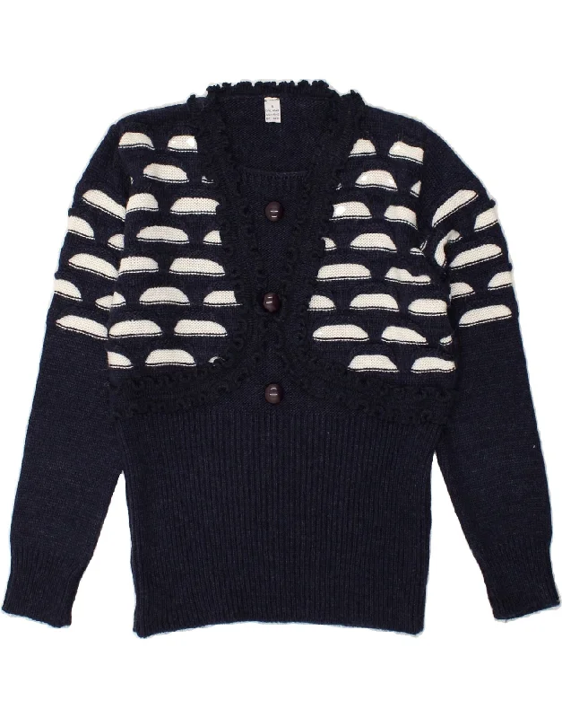 Price Reduction VINTAGE Womens Crew Neck Jumper Sweater EU 40/42 Medium Navy Blue