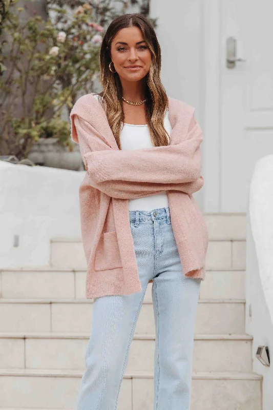 Online Exclusive Pink Hooded Sweater Cardigan