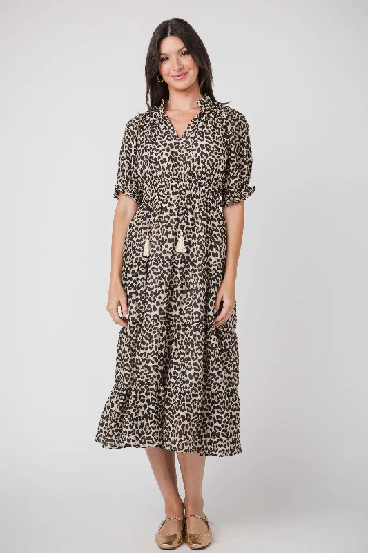 Price Smash THML Leopard Print Tassel Tie Maxi Dress