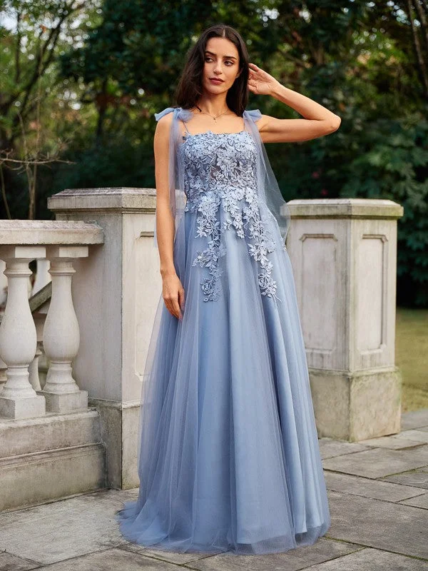 Weekend Flash Sale A-Line/Princess Tulle Applique Straps Sleeveless Floor-Length Dresses Weekend Flash Sale A-Line/Princess Tulle Applique Straps Sleeveless Floor-Length Dresses