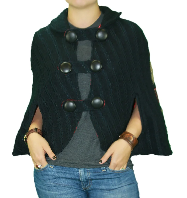 Final Markdown CUSTO BARCELONA Women's Kapa Black Across Button Shawl RT592310 $605 NWT